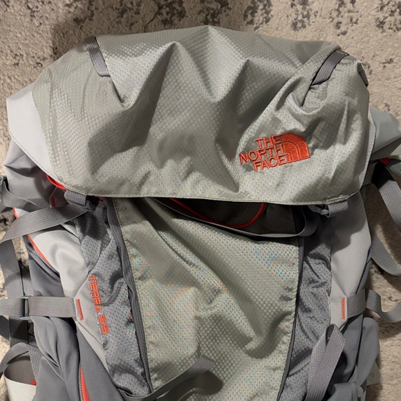 The NorthFace Gray Terra 55 backpacking pack